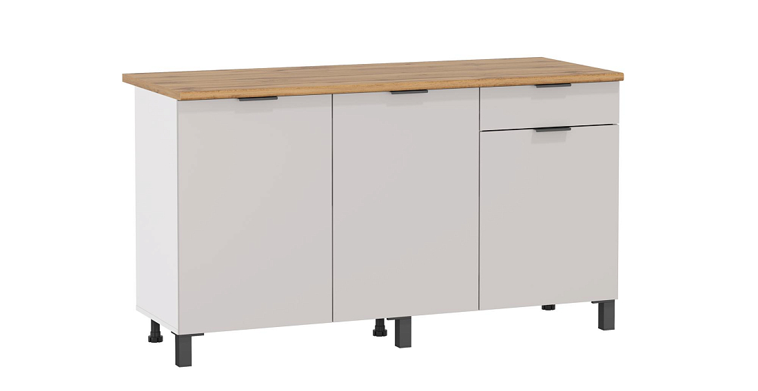 Шкаф Венера (1500) ЛДСП белый/фасад ЛДСП кашемир/столешница дуб вотан/ДВПО белый