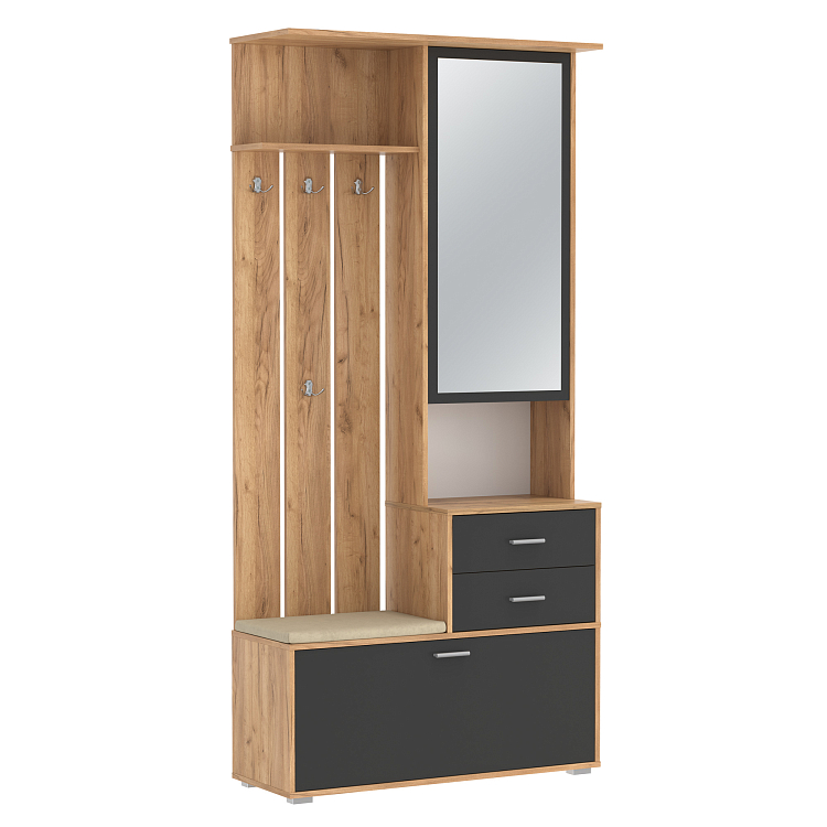 Шкаф для прихожей 65.08 Антре с зеркалом дуб золотой/диамант серый/ДВПО белый/ткань велюр forward 910 крем