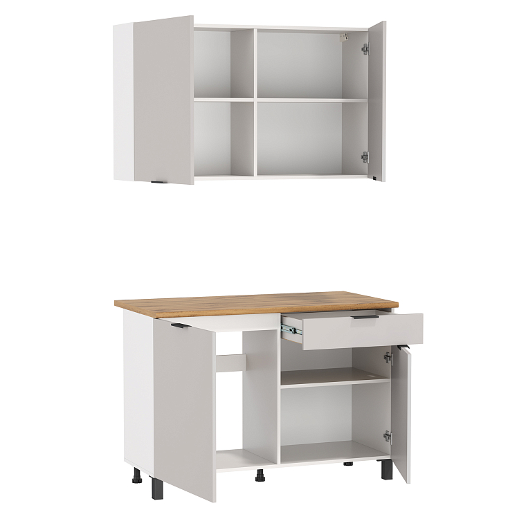 Кухня Венера (1200) ЛДСП белый/фасад ЛДСП кашемир/столешница дуб вотан/ДВПО белый