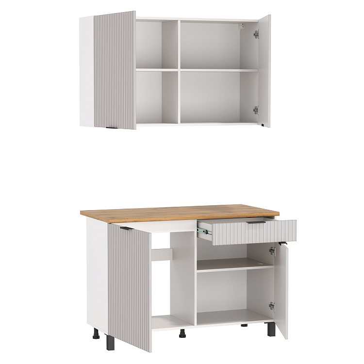 Кухня Венера (1200) МДФ белый/фасад МДФ с ПВХ кашемир фрезерованный/столешница дуб вотан/ДВПО белый