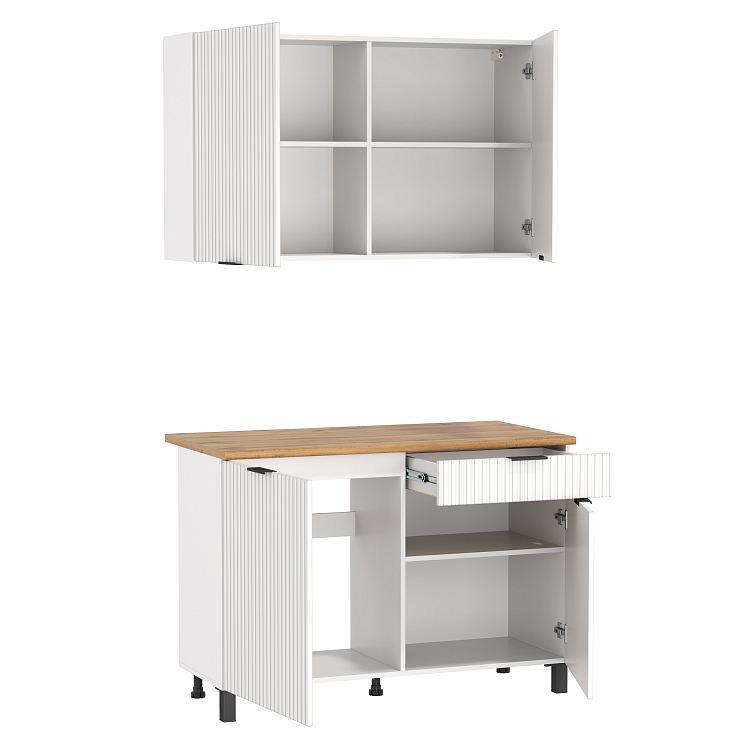 Кухня Венера (1200) МДФ белый/фасад МДФ с ПВХ белый матовый фрезерованный/столешница дуб вотан/ДВПО белый