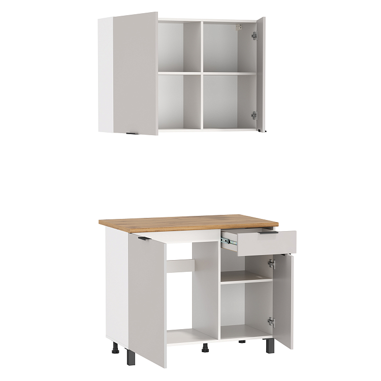 Шкаф Венера (1000) ЛДСП белый/фасад ЛДСП кашемир/столешница дуб вотан/ДВПО белый