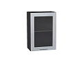 Шкаф верхний с 1-ой остекленной дверцей Валерия-М (716х500х318) graphite/Серый металлик дождь светлый