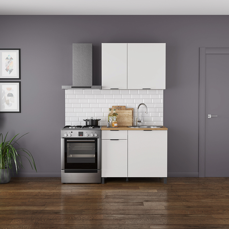 Кухня Венера (1000) ЛДСП белый/фасад ЛДСП белый/столешница дуб вотан/ДВПО белый