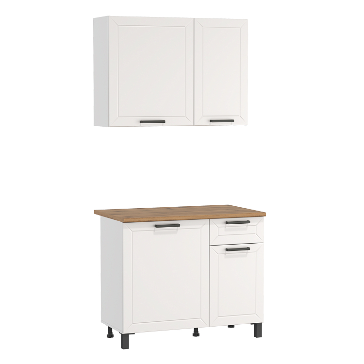 Шкаф Мадрид (1200) белый/столешница дуб вотан/ДВПО белый/ПВХ белый