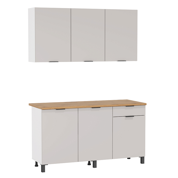 Кухня Венера (1500) ЛДСП белый/фасад ЛДСП кашемир/столешница дуб вотан/ДВПО белый