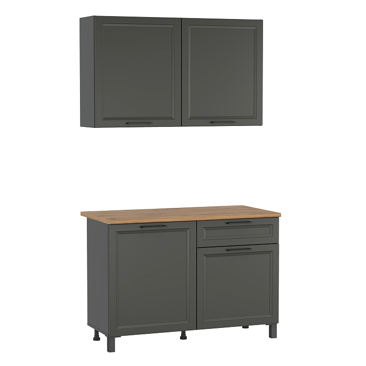 Шкаф навесной Римини (1200) диамант серый/ДВПО белый/ПВХ графит/профиль ПВХ графит