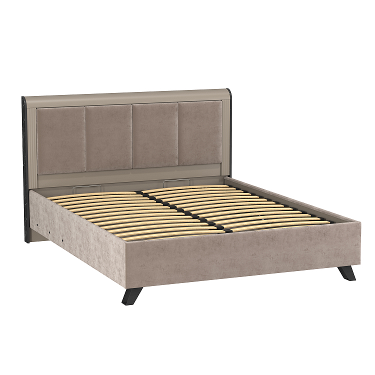 Кровать двойная 76.14 Фиделия (ш.1600) с подъемным мех. серый камень/мрамор черный/ПВХ серый камень/профиль masa decor серый камень/ткань велюр тенерифе хумус