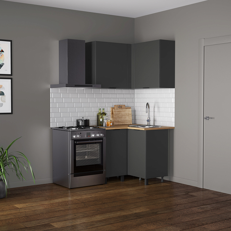 Кухня Венера угловая ЛДСП диамант серый/фасад ЛДСП диамант серый/столешница дуб вотан/ДВПО белый