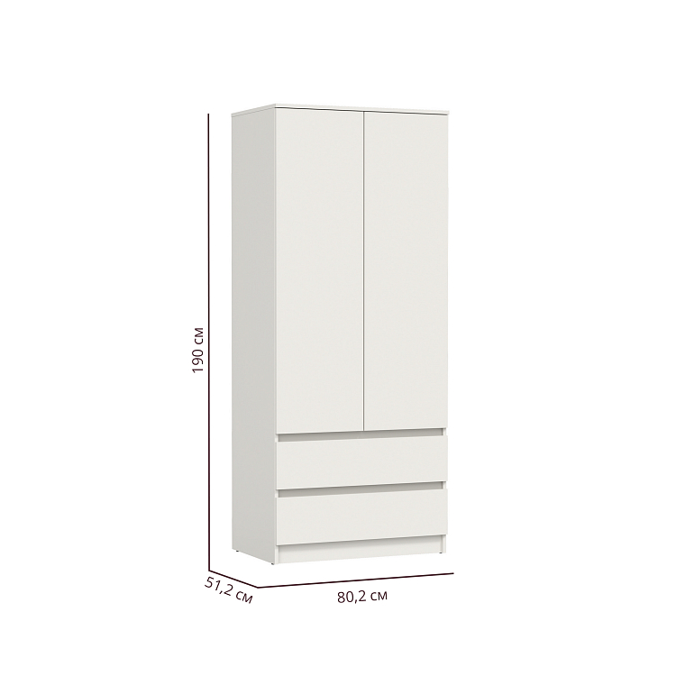 Шкаф для одежды 82.03 Берген (2-х дв.) белый / ДВПО: белый