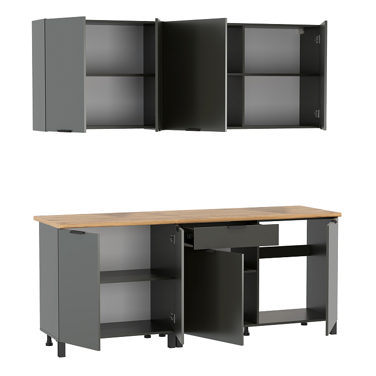 Кухня Венера (2000) ЛДСП диамант серый/фасад ЛДСП диамант серый/столешница дуб вотан/ДВПО белый