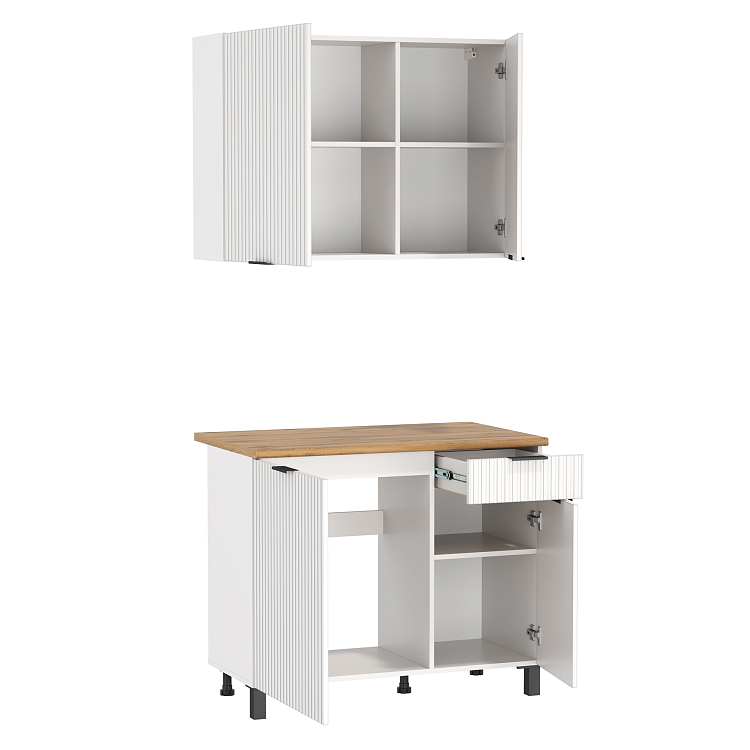 Шкаф навесной Венера (1000) МДФ белый/фасад МДФ с ПВХ белый матовый фрезерованный/ДВПО белый