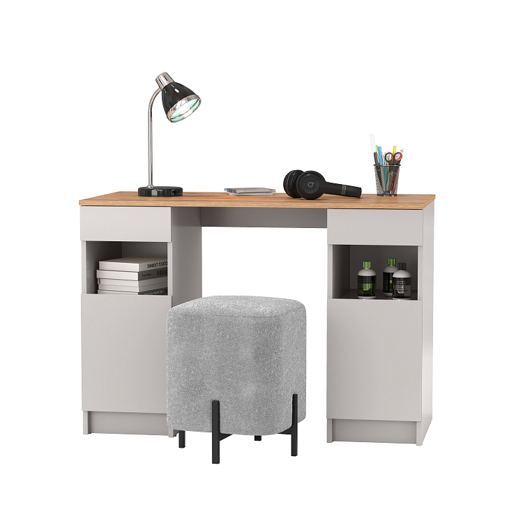 Стол письменный 89.14 Прайм (с тумбами) кашемир/дуб золотой/ДВПО серый камень