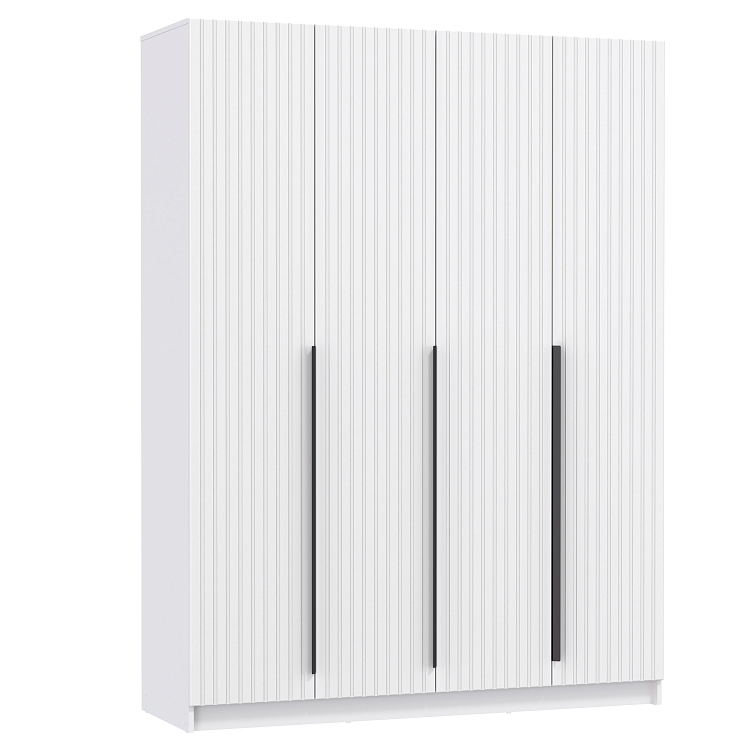 Шкаф для одежды 67.16 Брандо (4-х дв.) (h2150) МДФ New белый/ДВПО белый/фасад МДФ ПВХ белый/ручка l1000 металл черный