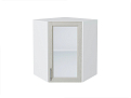 Шкаф верхний угловой остекленный Сканди (716х600х600) Белый/cappuccino softwood