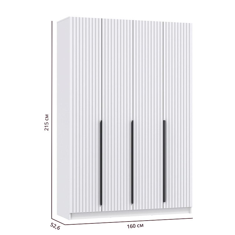 Шкаф для одежды 67.16 Брандо (4-х дв.) (h2150) МДФ New белый/ДВПО белый/фасад МДФ ПВХ белый/ручка l1000 металл черный