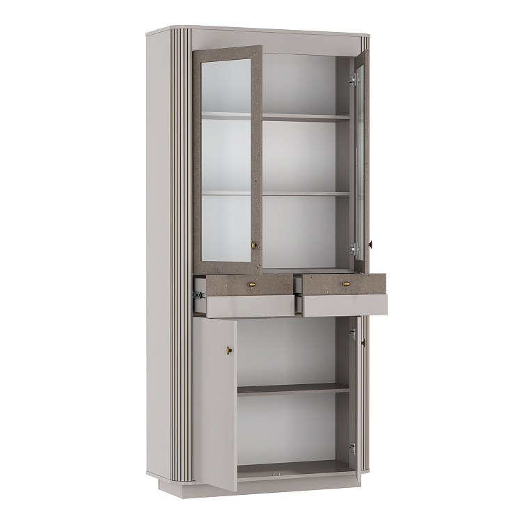 Шкаф комбинированный 34.05 Фантазия New кашемир/дуо/профиль kroning кашемир патина №30.1/профиль masa decor дуо/ДВПО белый/стекло