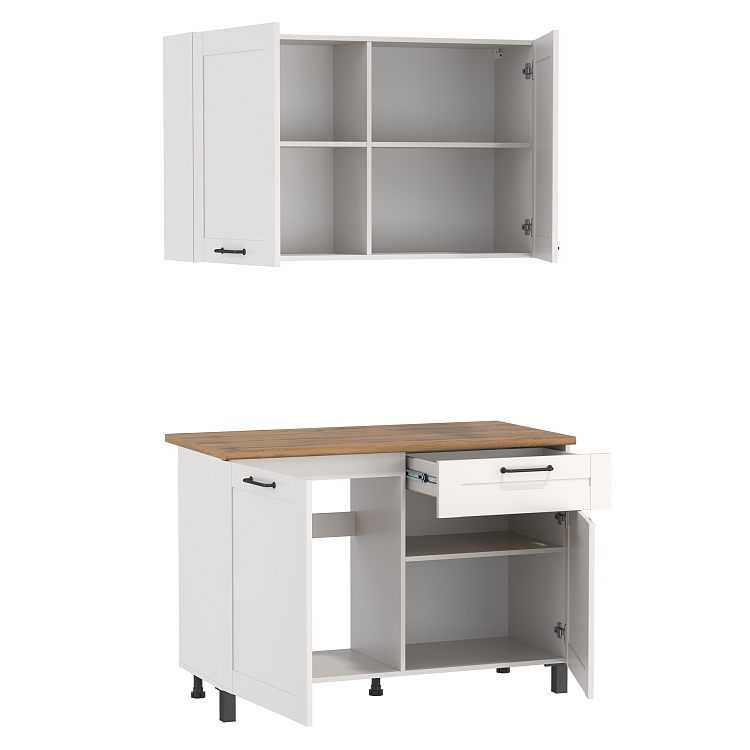 Шкаф навесной Аризона (1200) белый/ДВПО белый/профиль ПВХ белый О