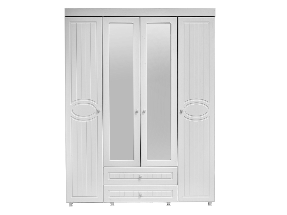 Шкаф комбинированный 4-х дверный Монако с зеркалом белый/ПВХ белое дерево