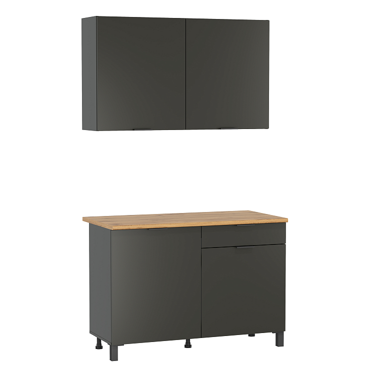 Кухня Венера (1200) ЛДСП диамант серый/фасад ЛДСП диамант серый/столешница дуб вотан/ДВПО белый