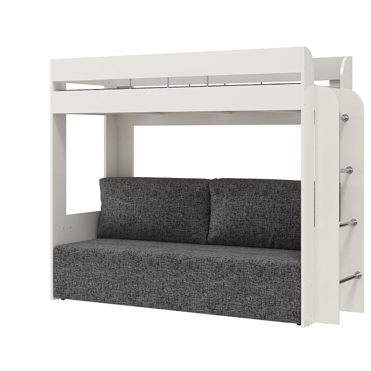 Кровать двухъярусная Немо белый/ткань рогожка серая