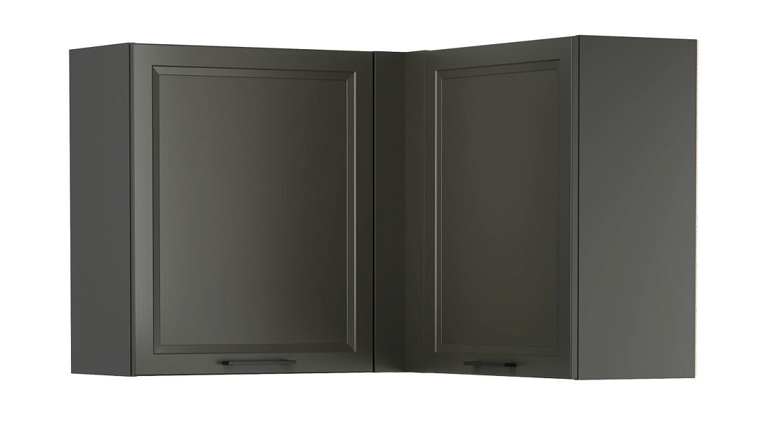 Шкаф навесной угловой Римини диамант серый/ДВПО белый/ПВХ графит/профиль ПВХ графит