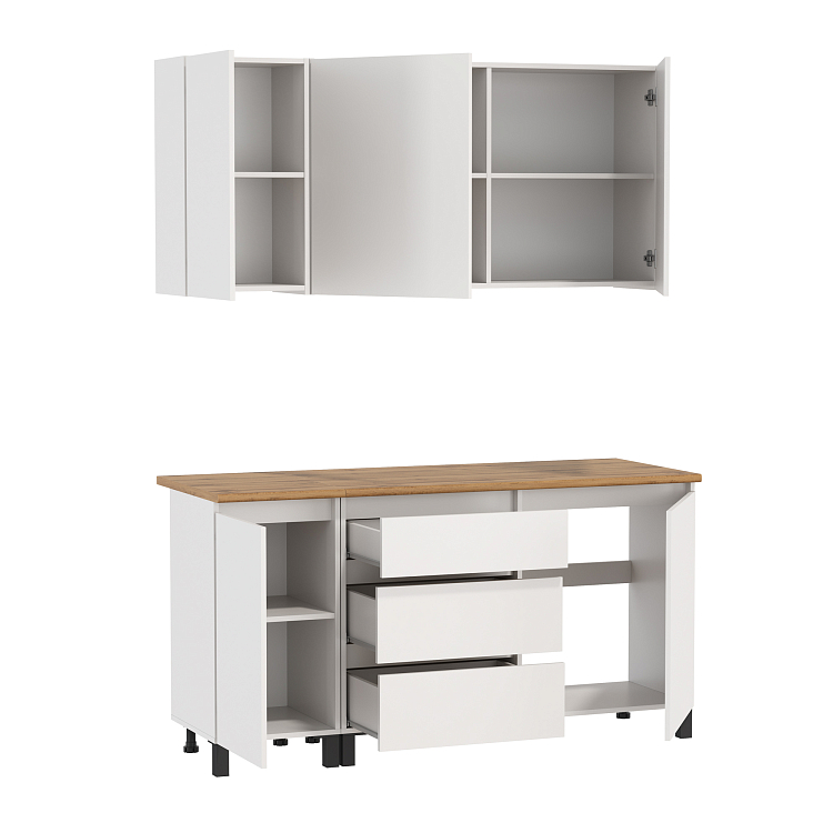 Кухня София (1600) белый/белый/столешница дуб вотан/ДВПО белый