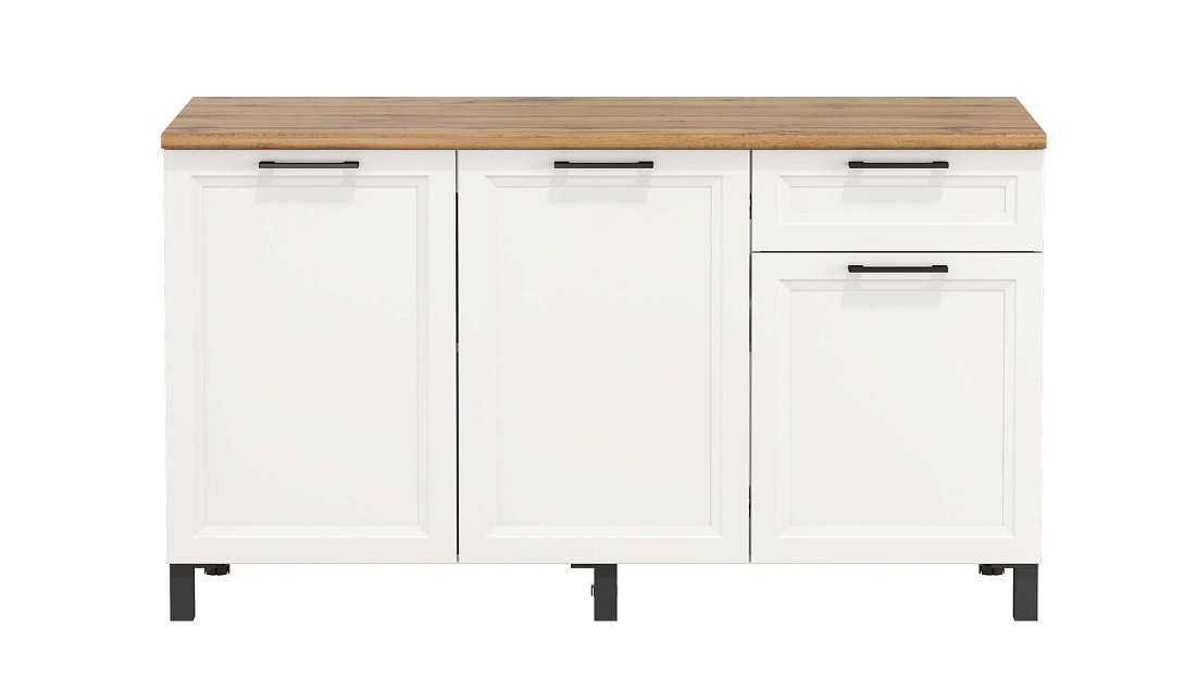 Шкаф Римини (1500) белый/столешница дуб вотан/ДВПО белый/ПВХ белый О/профиль ПВХ белый О