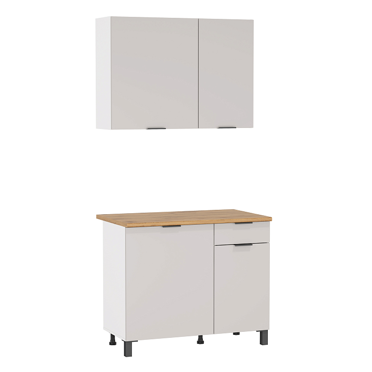 Шкаф навесной Венера (1000) ЛДСП белый/фасад ЛДСП кашемир/ДВПО белый