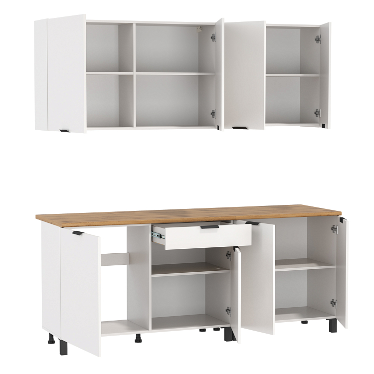 Кухня Венера (2000) ЛДСП белый/фасад ЛДСП белый/столешница дуб вотан/ДВПО белый