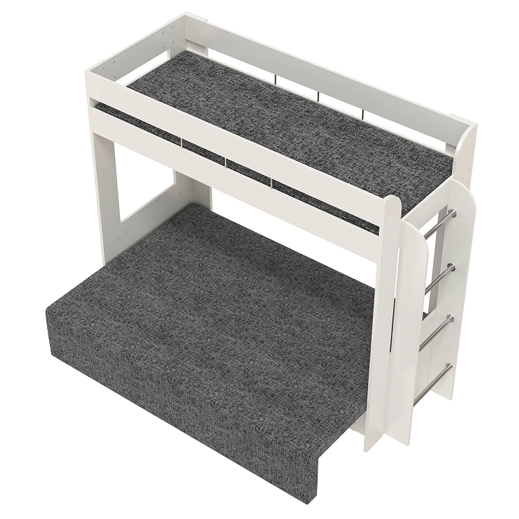 Кровать двухъярусная Немо белый/ткань рогожка серая