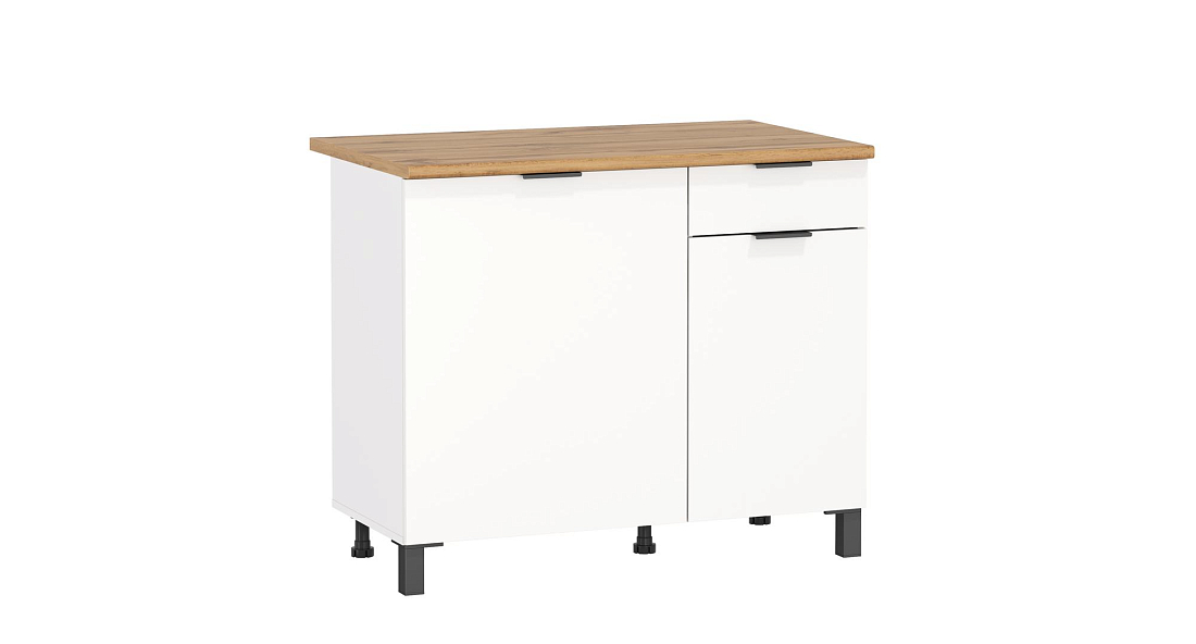 Шкаф Венера (1000) ЛДСП белый/фасад ЛДСП белый/столешница дуб вотан/ДВПО белый