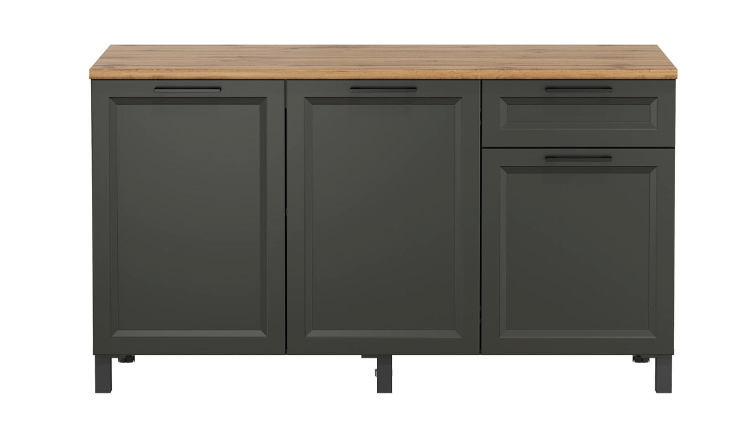 Шкаф Римини (1500) диамант серый/столешница дуб вотан/ДВПО белый/ПВХ графит/профиль ПВХ графит