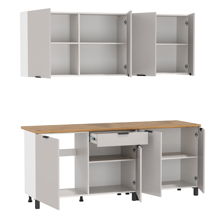 Кухня Венера (2000) ЛДСП белый/фасад ЛДСП кашемир/столешница дуб вотан/ДВПО белый