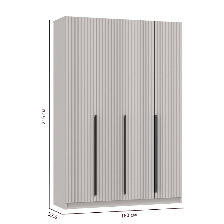 Шкаф для одежды 67.16 Брандо (4-х дв.) (h2150) МДФ New кашемир/ДВПО белый/фасад МДФ ПВХ кашемир/ручка l1000 металл черный