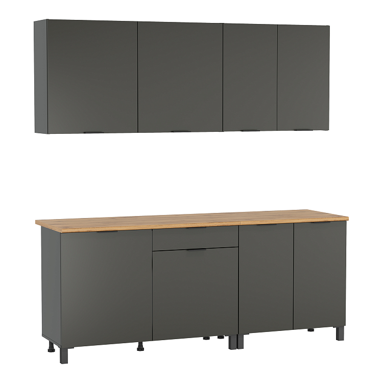 Кухня Венера (2000) ЛДСП диамант серый/фасад ЛДСП диамант серый/столешница дуб вотан/ДВПО белый