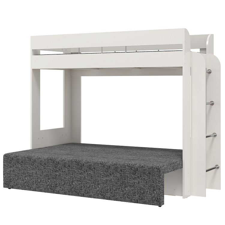 Кровать двухъярусная Немо белый/ткань рогожка серая